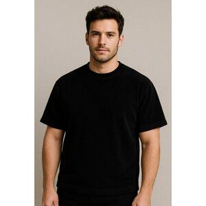 Negative Space Black Boxy Fit Mens T-Shirt L Corduroy Style Polyester/Spandex Bl